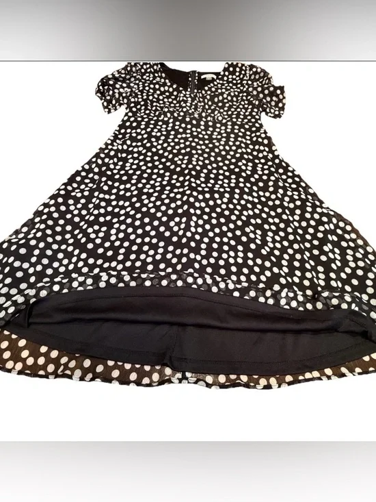 Calvin Klein Women’s Black Short Sleeve Polka Dot Pattern V-Neck Dress Size 8 - Picture 2 of 13